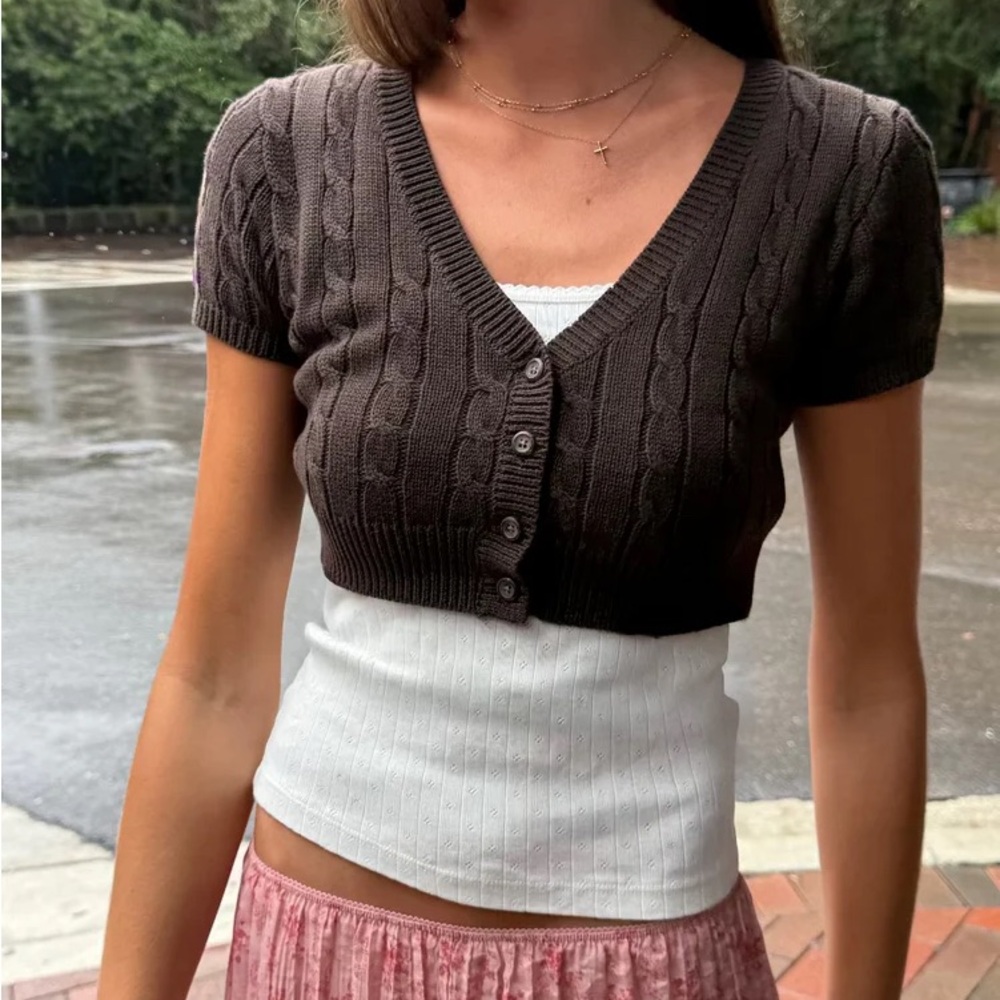 Brandy Melville  Chocolate Brown Cable Knit Cardigan BNWT
One size